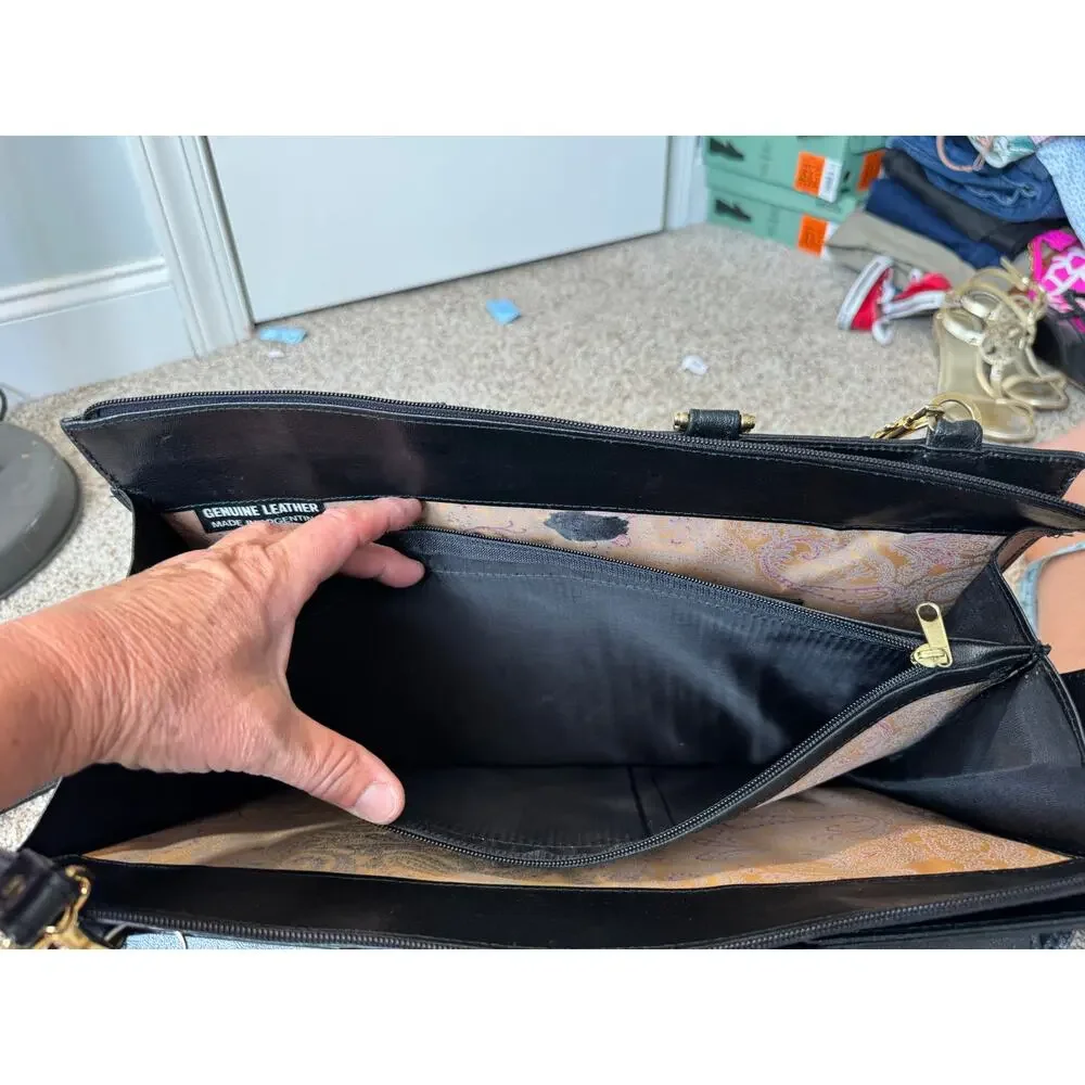Vintage Black Leather Briefcase Crossbody Bag Made in Argentina